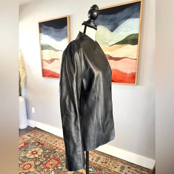 Pamela Dennis Black Leather Collarless Jacket - Picture 5 of 9